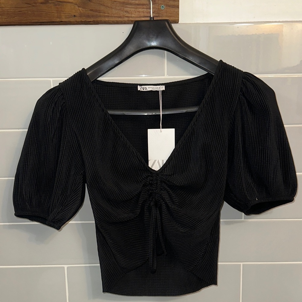 NWT Zara Black Puff Sleeve Blouse